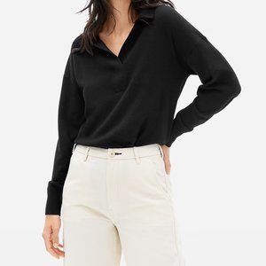 Everlane Cashmere Polo Long Sleeve Sweater Recycled Black Collar Women's Size XS